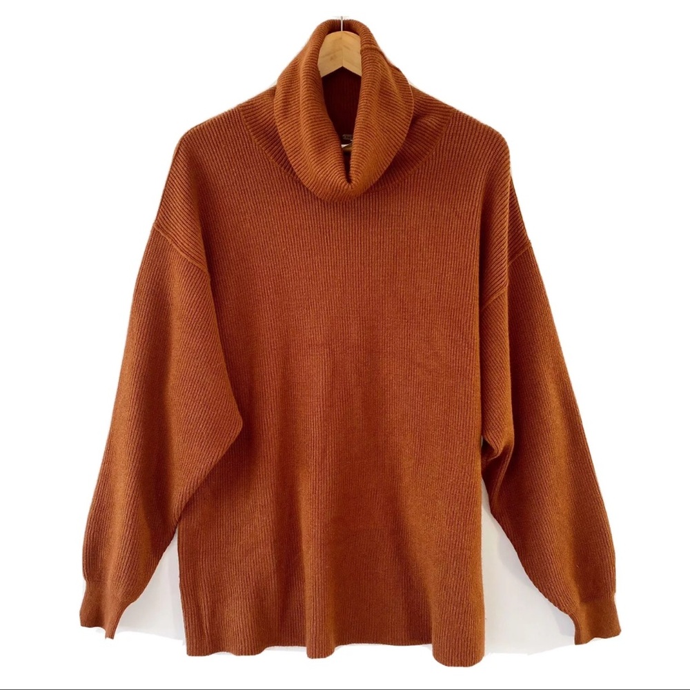 Free People Relaxed Fit Warm Brown Cowl Neck Sweater